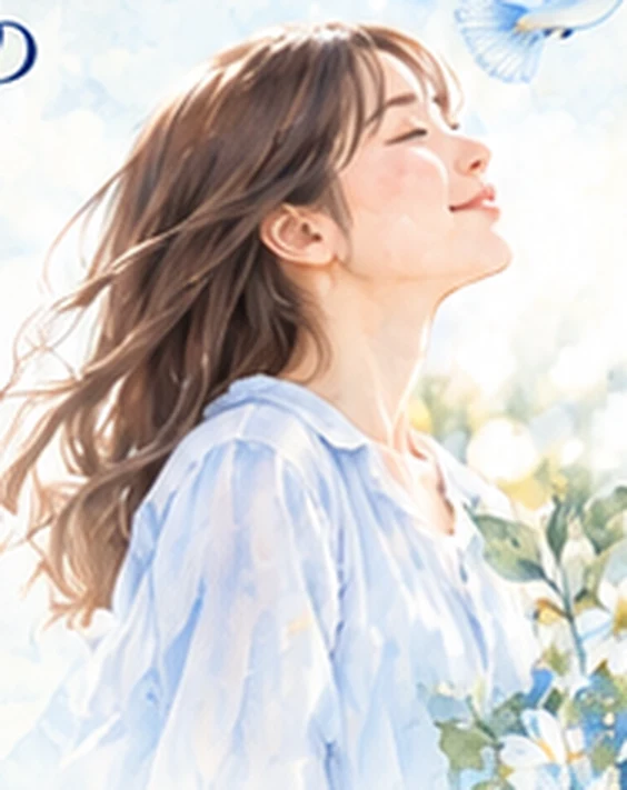 光の中で穏やかな表情を浮かべる人物の水彩イメージイラスト